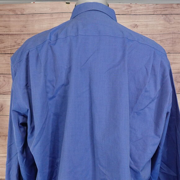 PRONTO UOMO 80s 2-PLY NON-IRON SOLID BLUE BUTTON UP DRESS SHIRT MENS SZ L - Picture 5 of 7